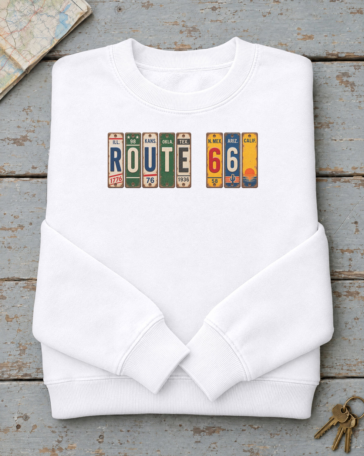 Route 66 vintage license plate sweatshirt in White