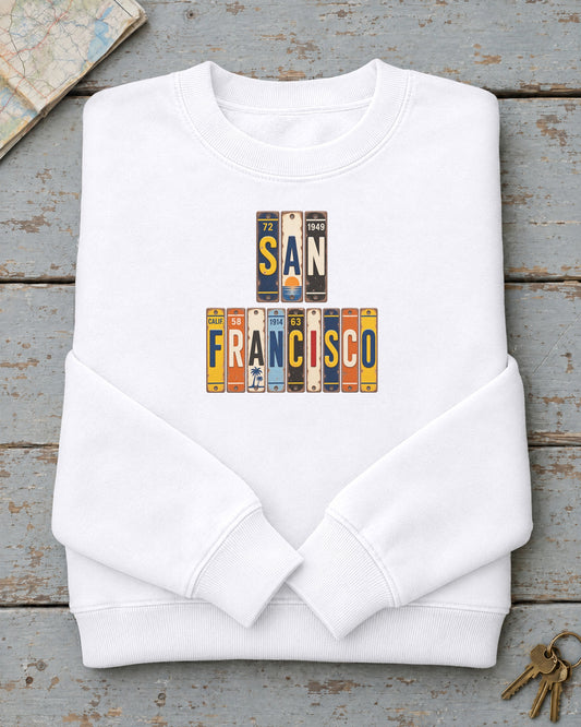 San Francisco, California vintage license plate sweatshirt in White
