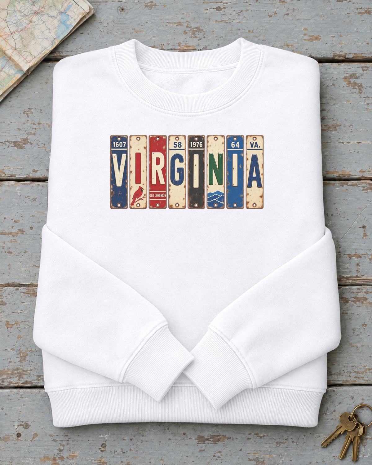 Virginia vintage license plate sweatshirt in White