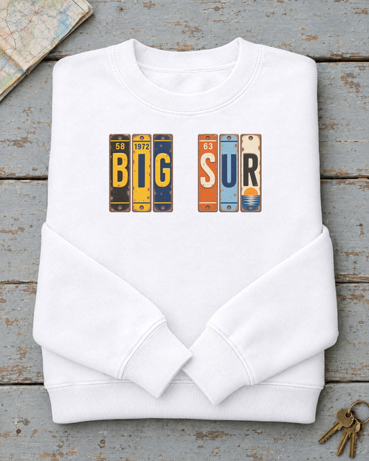 Big Sur, California vintage license plate sweatshirt in White