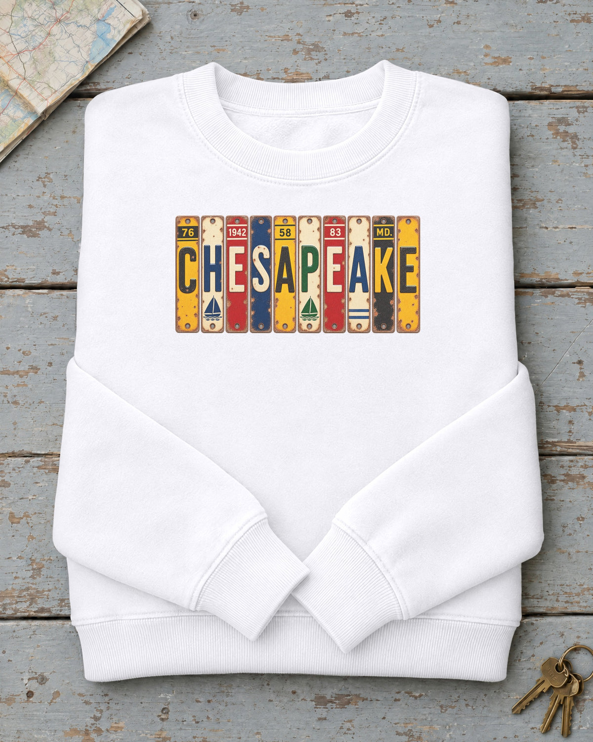 Chesapeake, Maryland vintage license plate sweatshirt in White