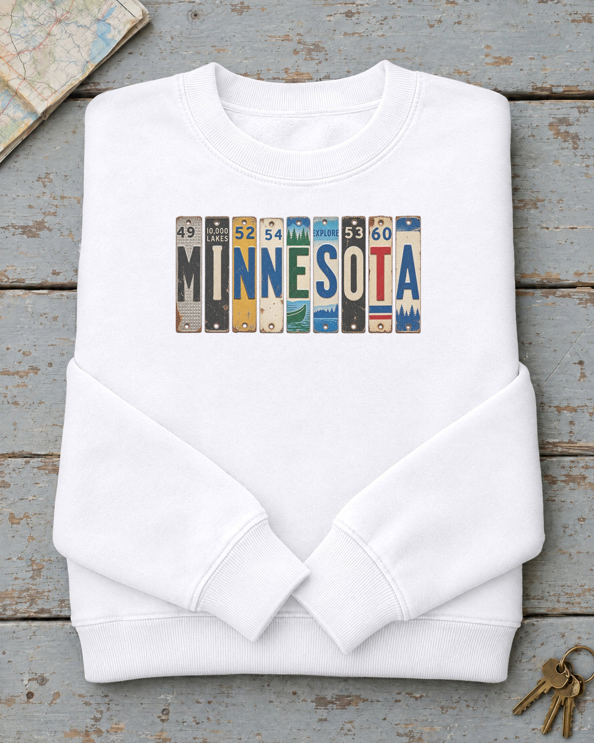 Minnesota vintage license plate sweatshirt in White