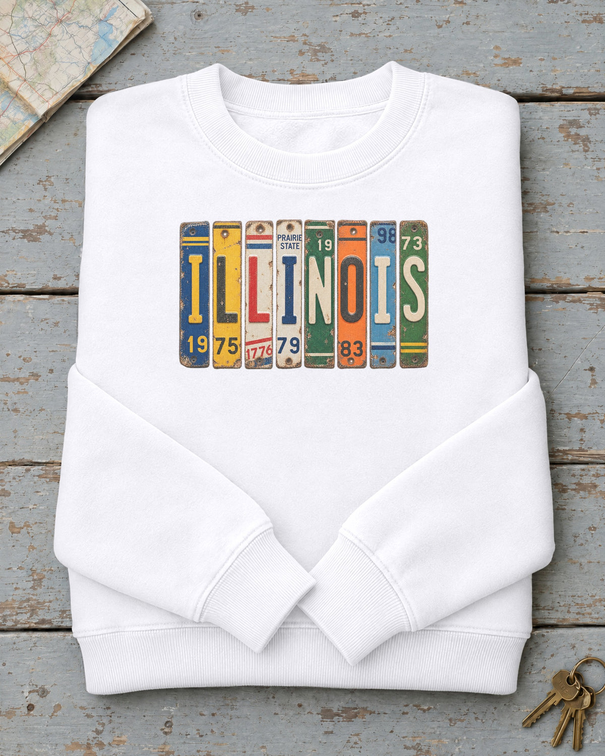 Illinois vintage license plate sweatshirt in White