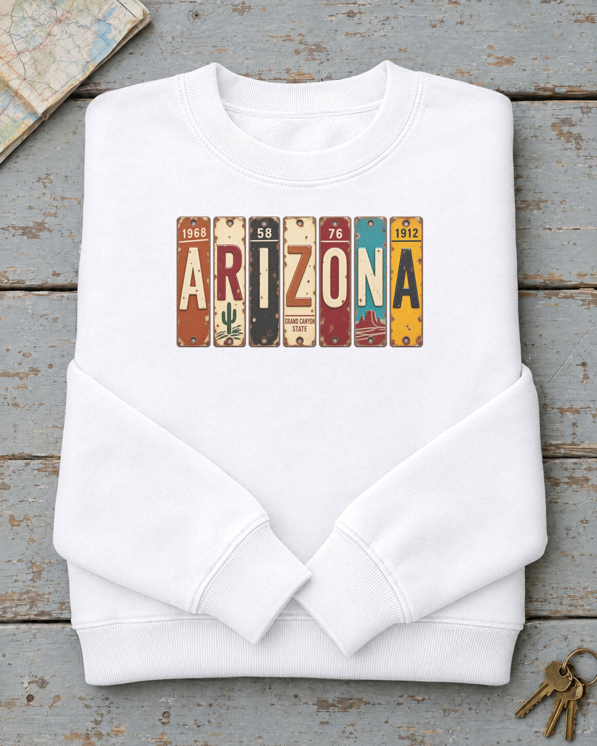 Arizona vintage license plate sweatshirt in White