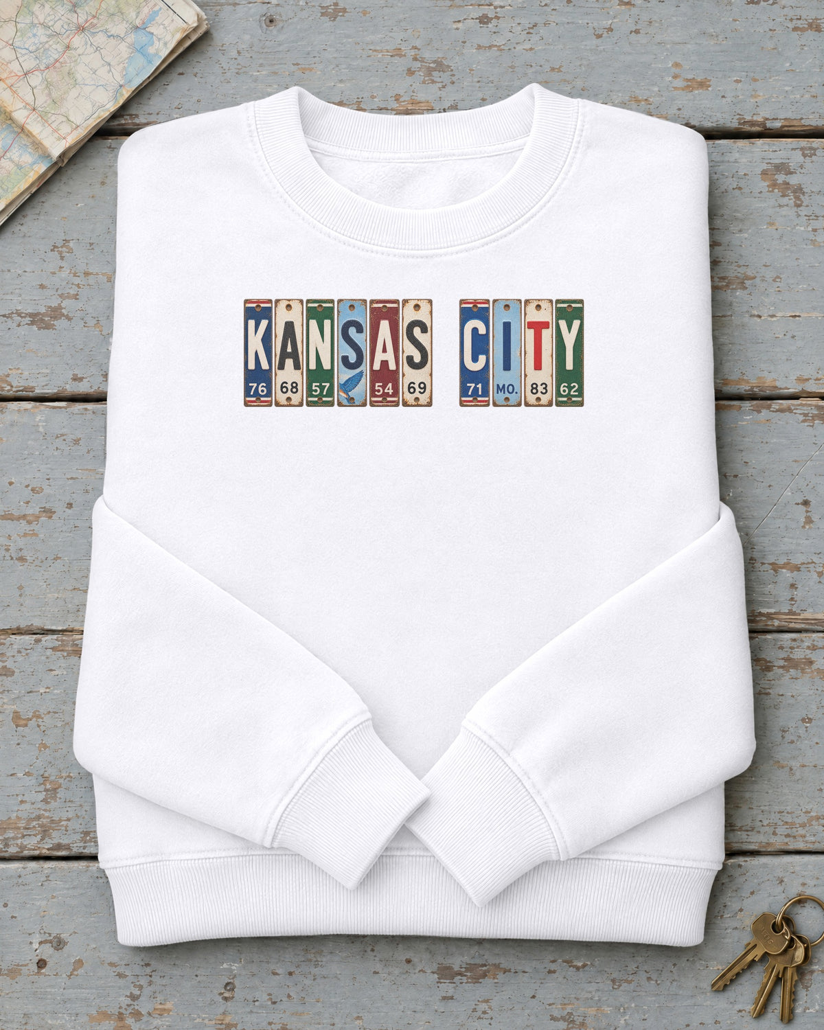 Kansas City, Missouri vintage license plate sweatshirt in White