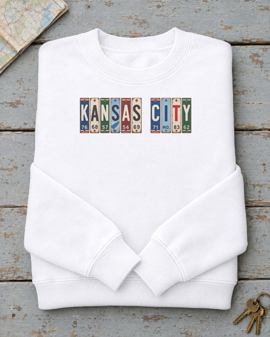 Kansas City, Missouri vintage license plate sweatshirt in White