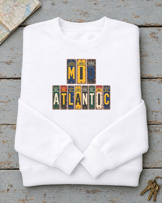 Mid-Atlantic vintage license plate sweatshirt in White