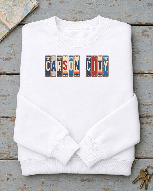 Carson City, Nevada vintage license plate sweatshirt in White