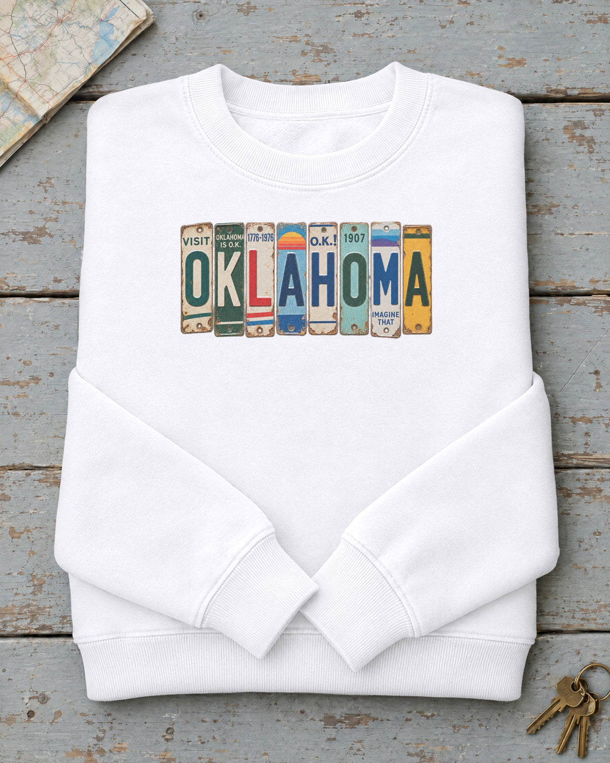 Oklahoma vintage license plate sweatshirt in White