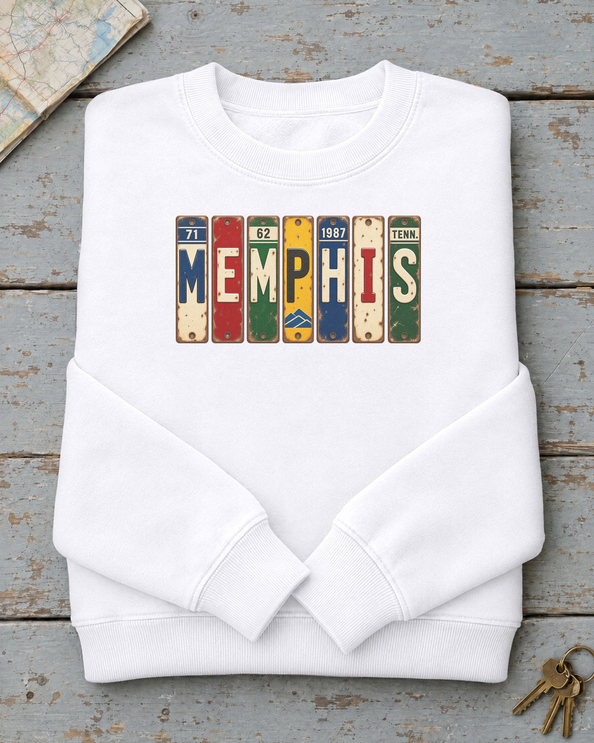 Memphis, Tennessee vintage license plate sweatshirt in White