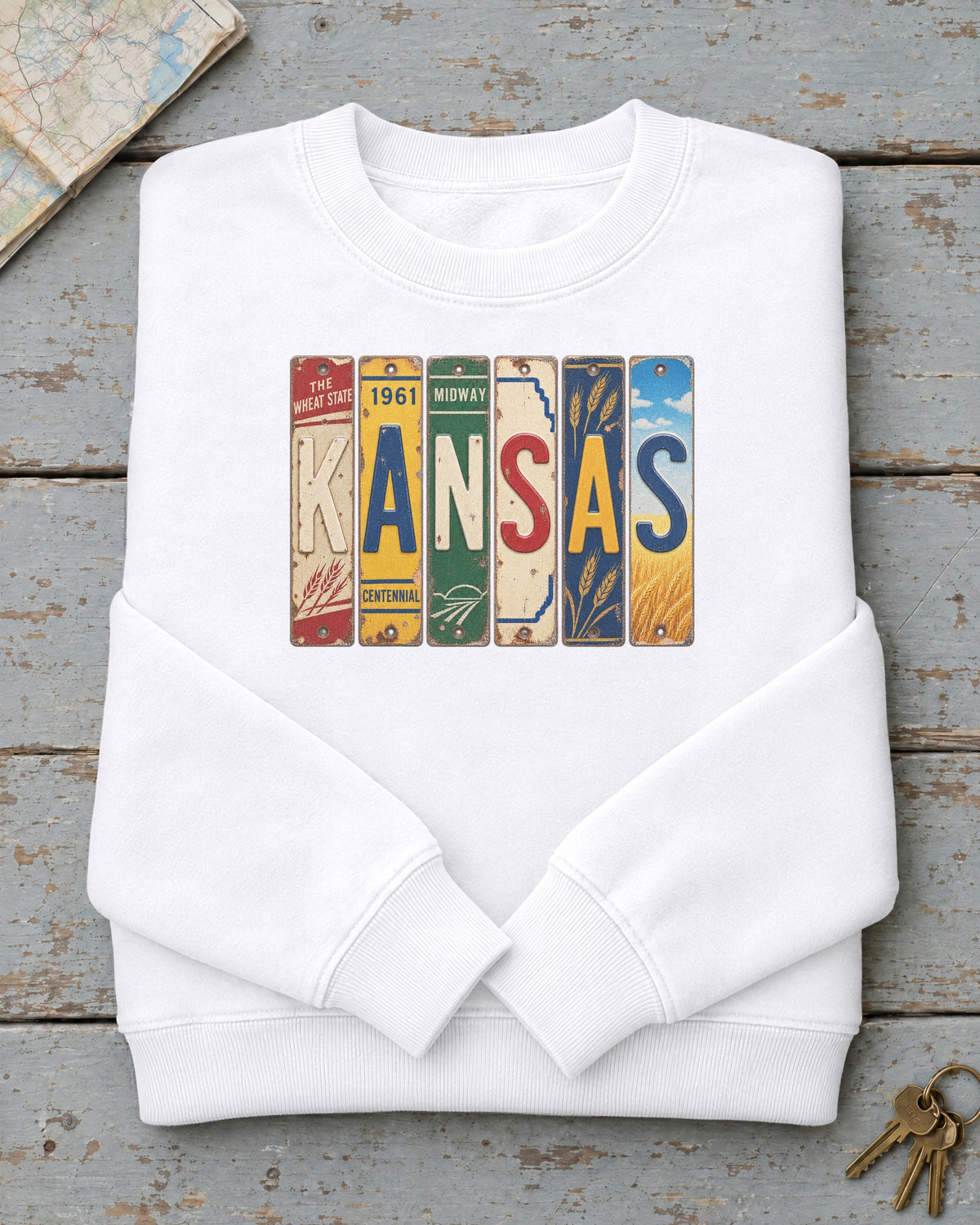 Kansas vintage license plate sweatshirt in White