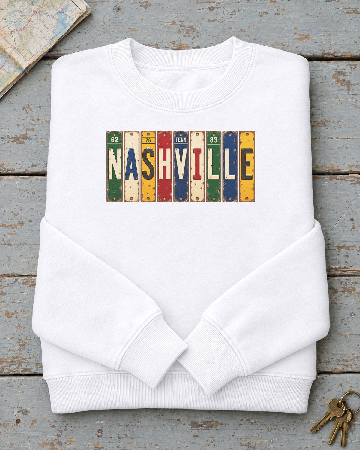 Nashville, Tennessee vintage license plate sweatshirt in White