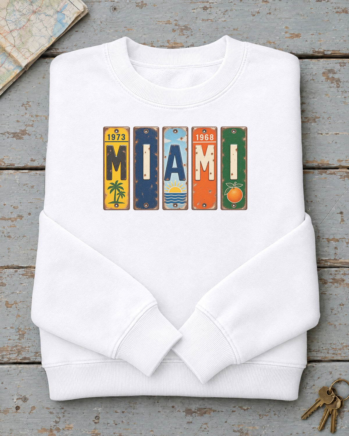 Miami, Florida vintage license plate sweatshirt in White