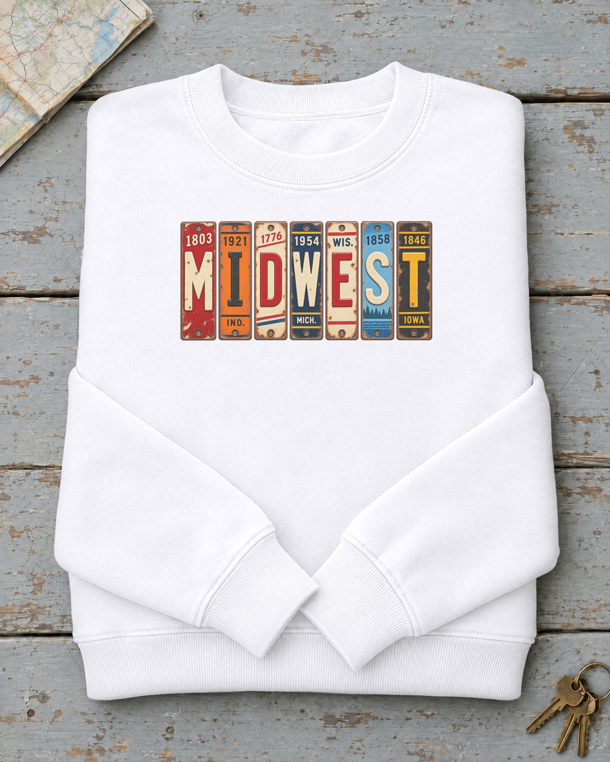 Midwest vintage license plate sweatshirt in White