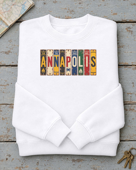 Annapolis, Maryland vintage license plate sweatshirt in White