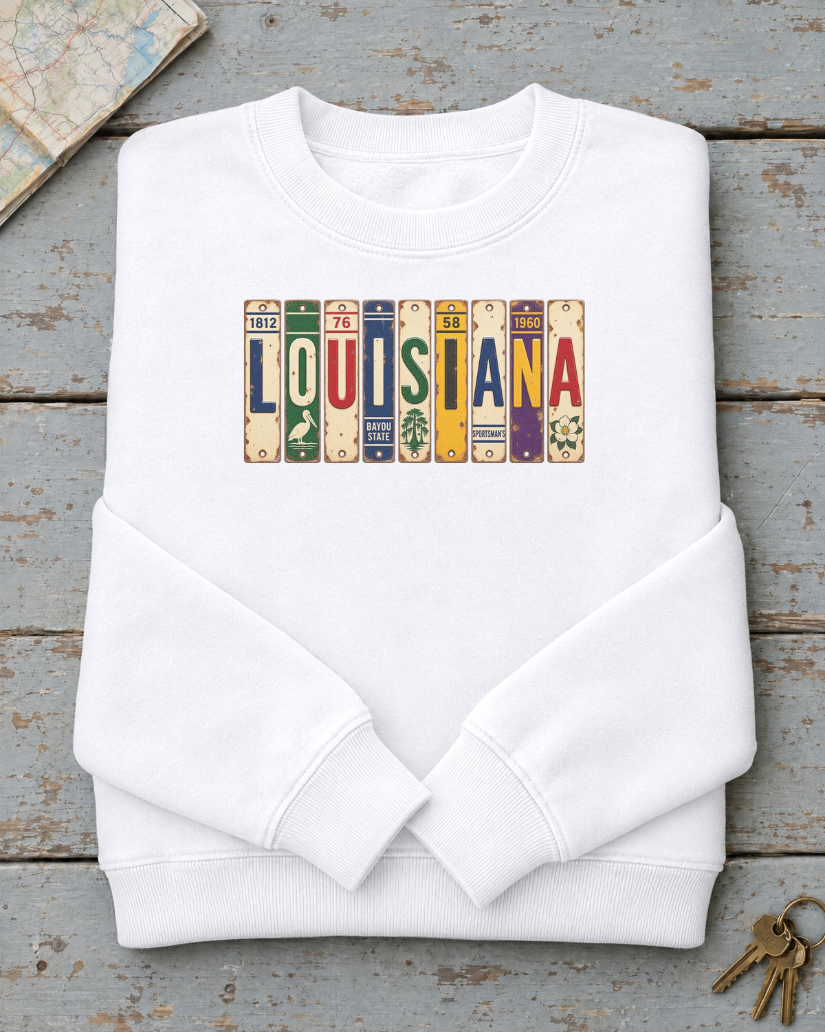 Louisiana vintage license plate sweatshirt in White