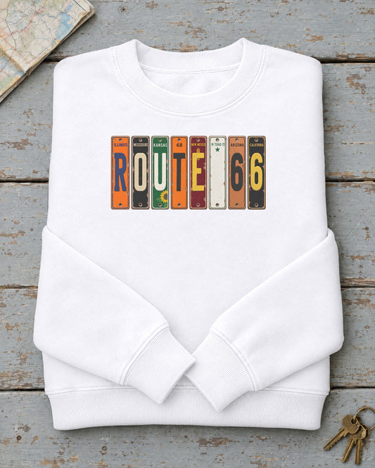 Route 66 vintage license plate sweatshirt in White
