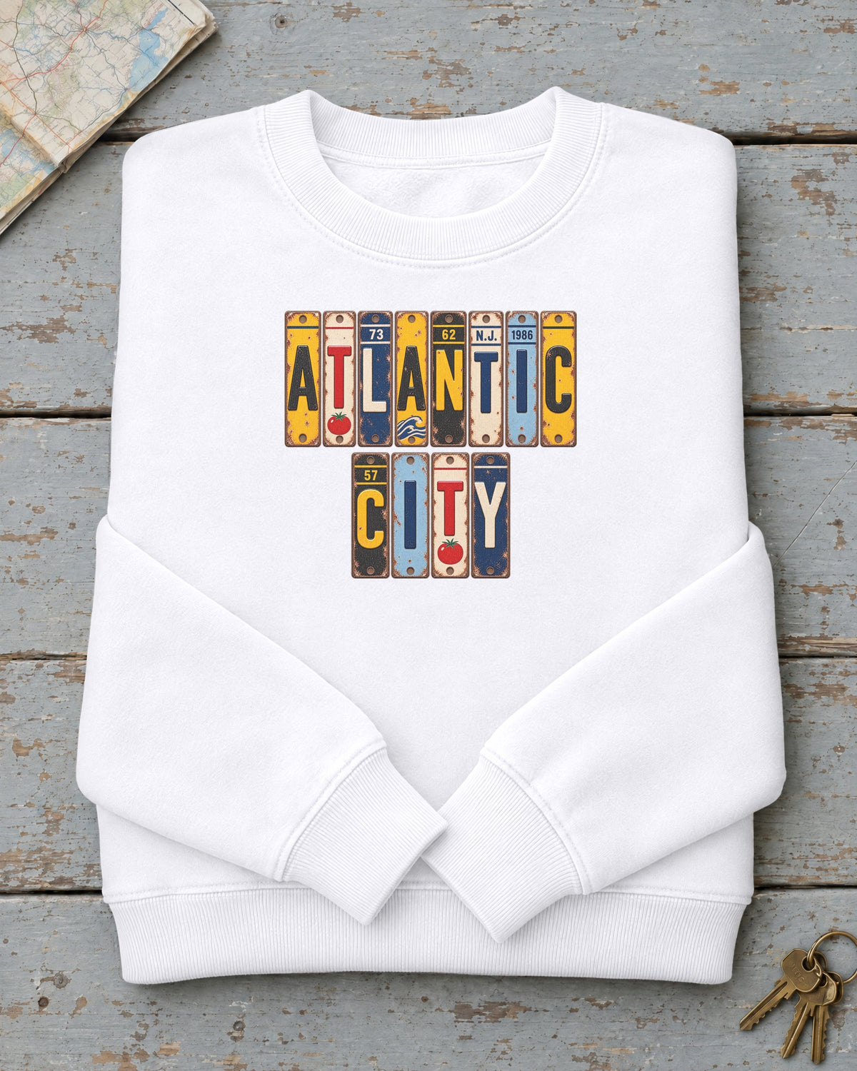 Atlantic City, New Jersey vintage license plate sweatshirt in White