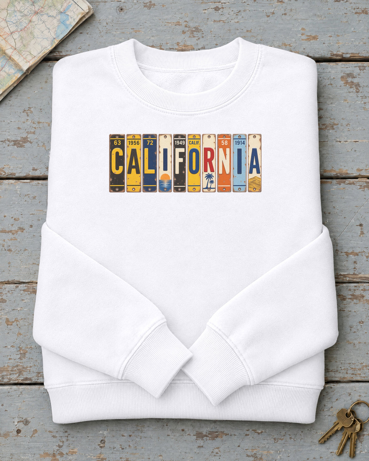 California vintage license plate sweatshirt in White