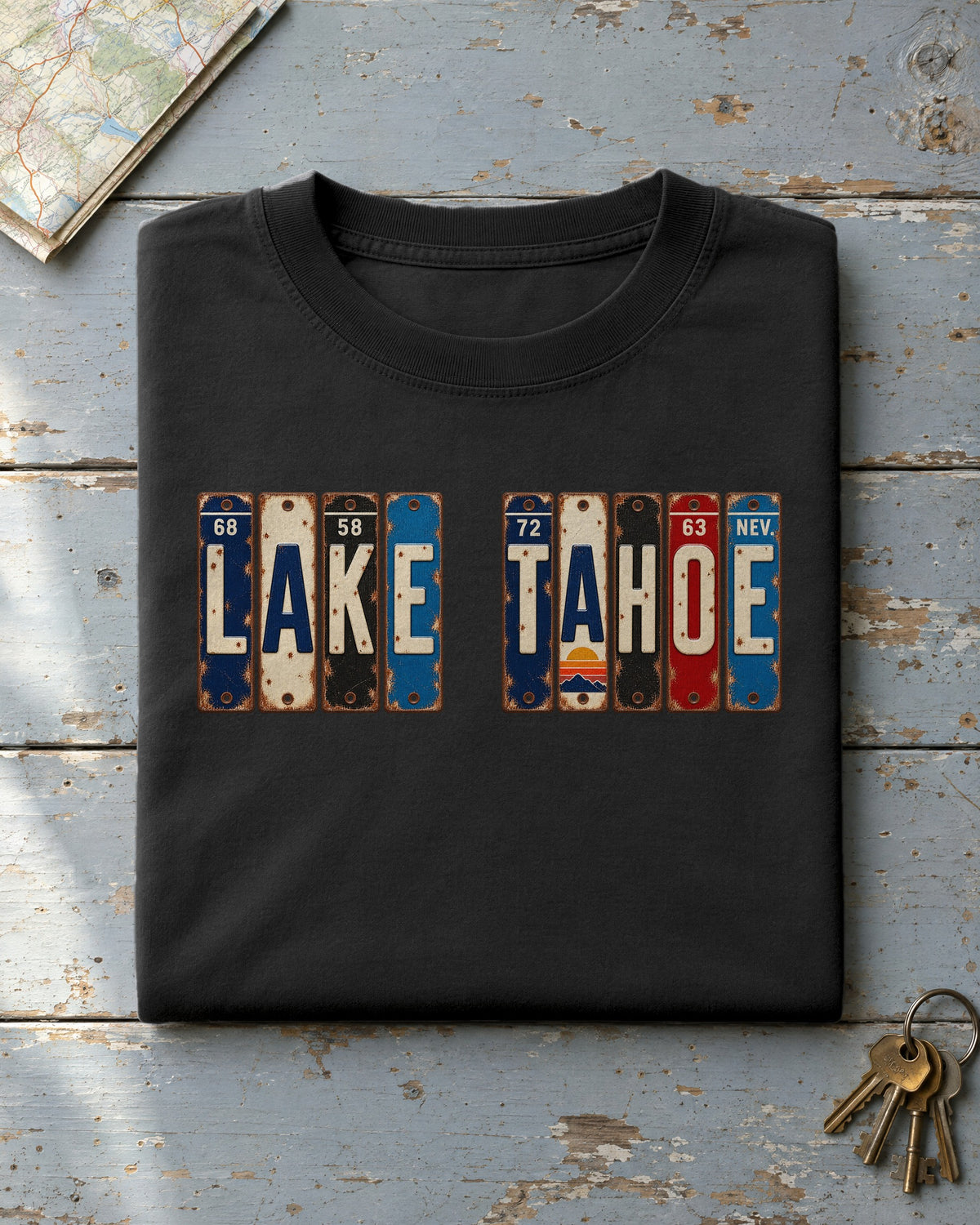 Lake Tahoe, Nevada vintage license plate t-shirt in Black