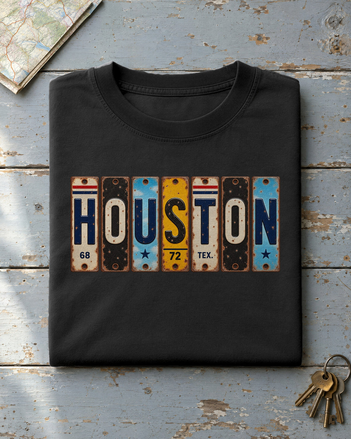 Houston, Texas vintage license plate t-shirt in Black