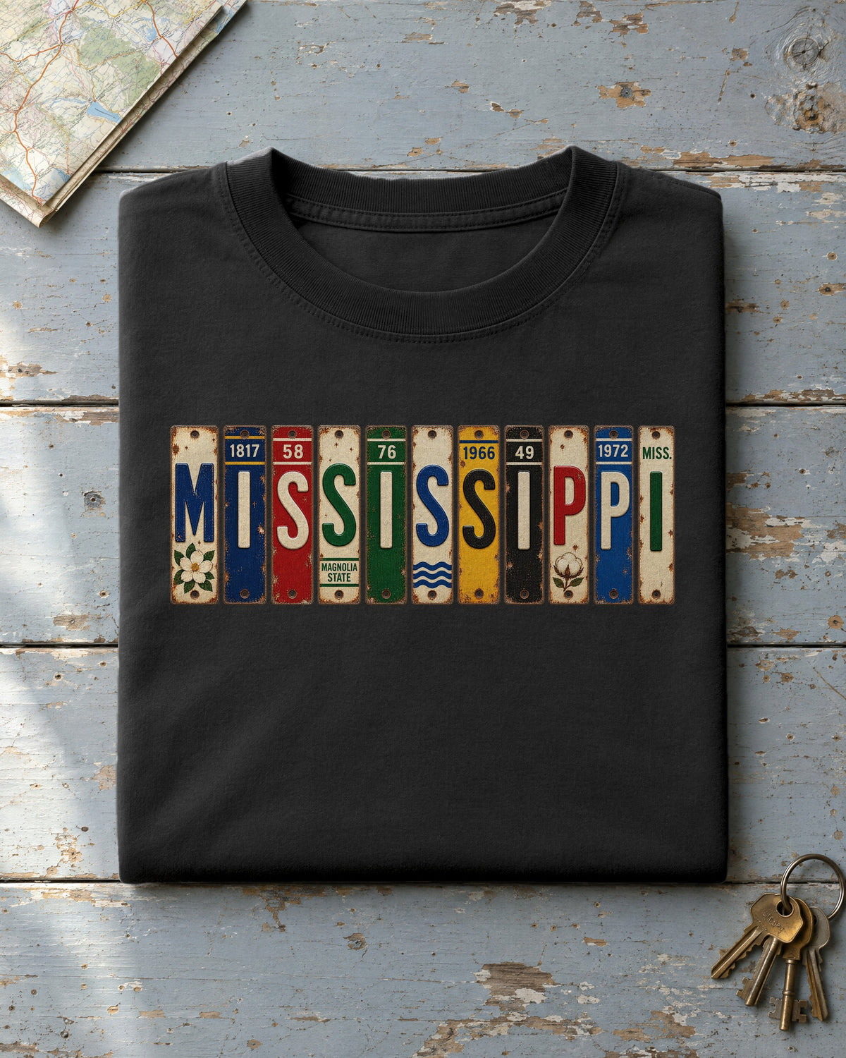 Mississippi vintage license plate t-shirt in Black