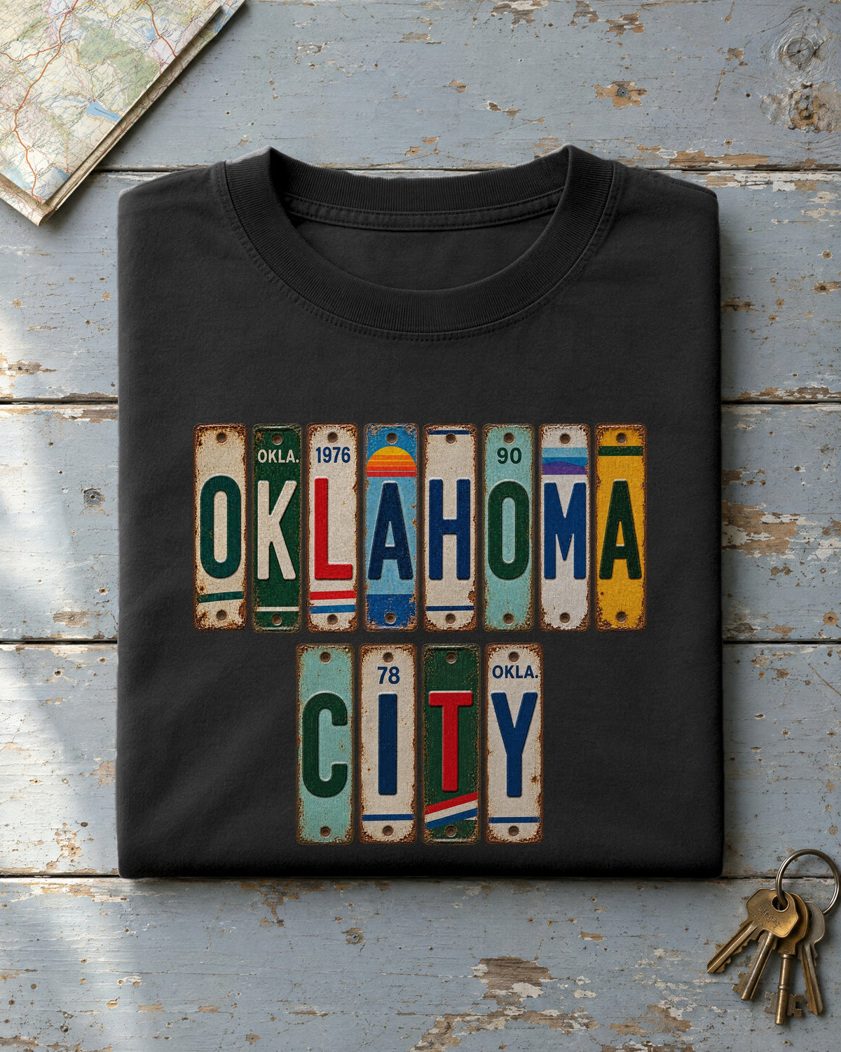 Oklahoma City, Oklahoma vintage license plate t-shirt in Black