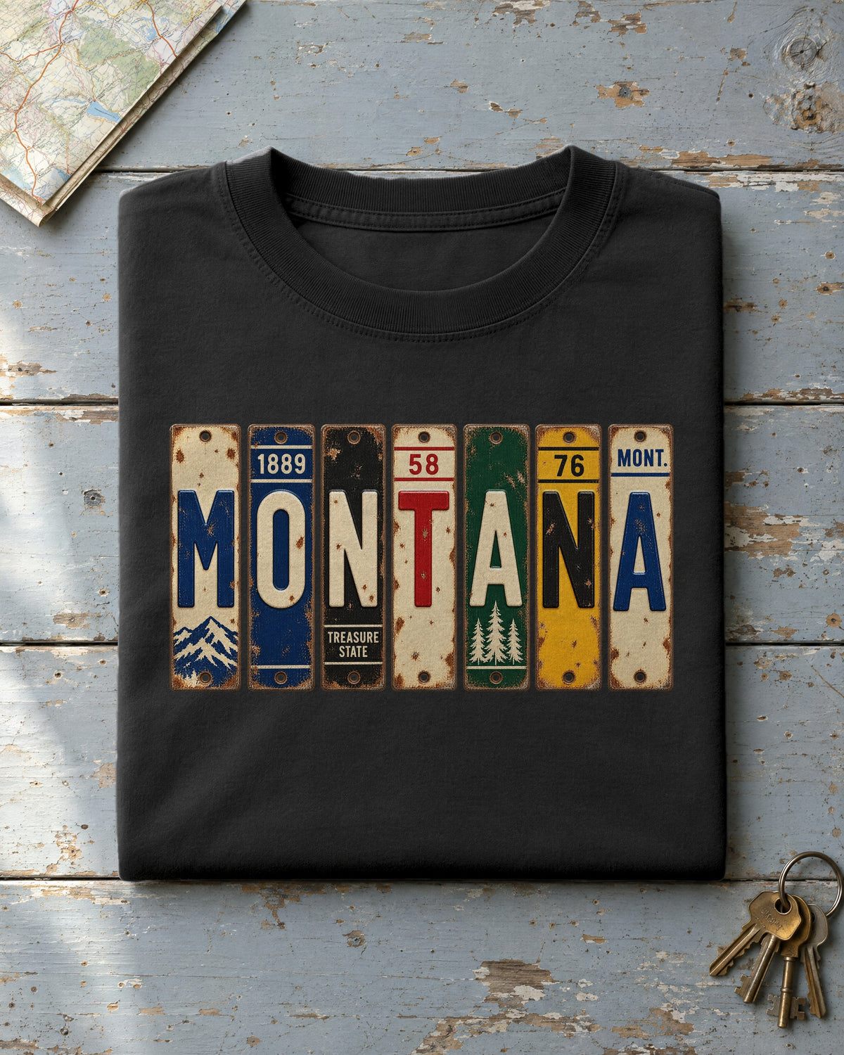 Montana vintage license plate t-shirt in Black