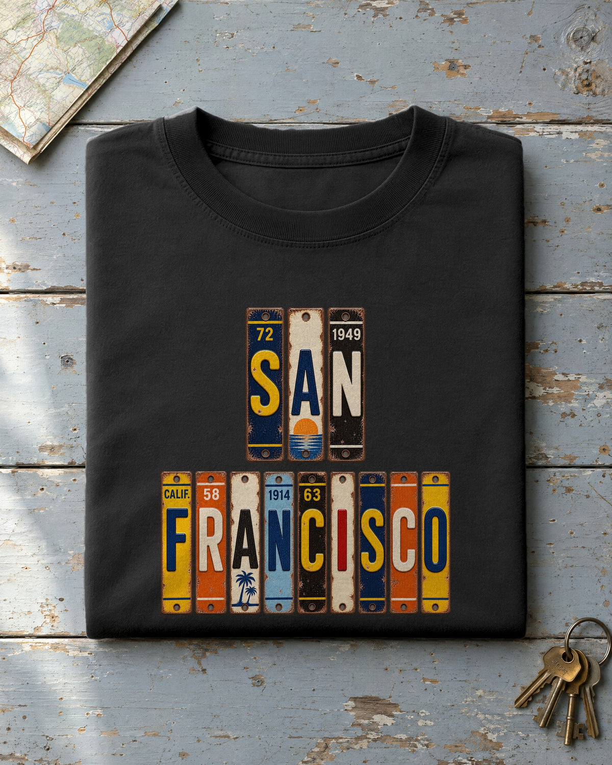 San Francisco, California vintage license plate t-shirt in Black