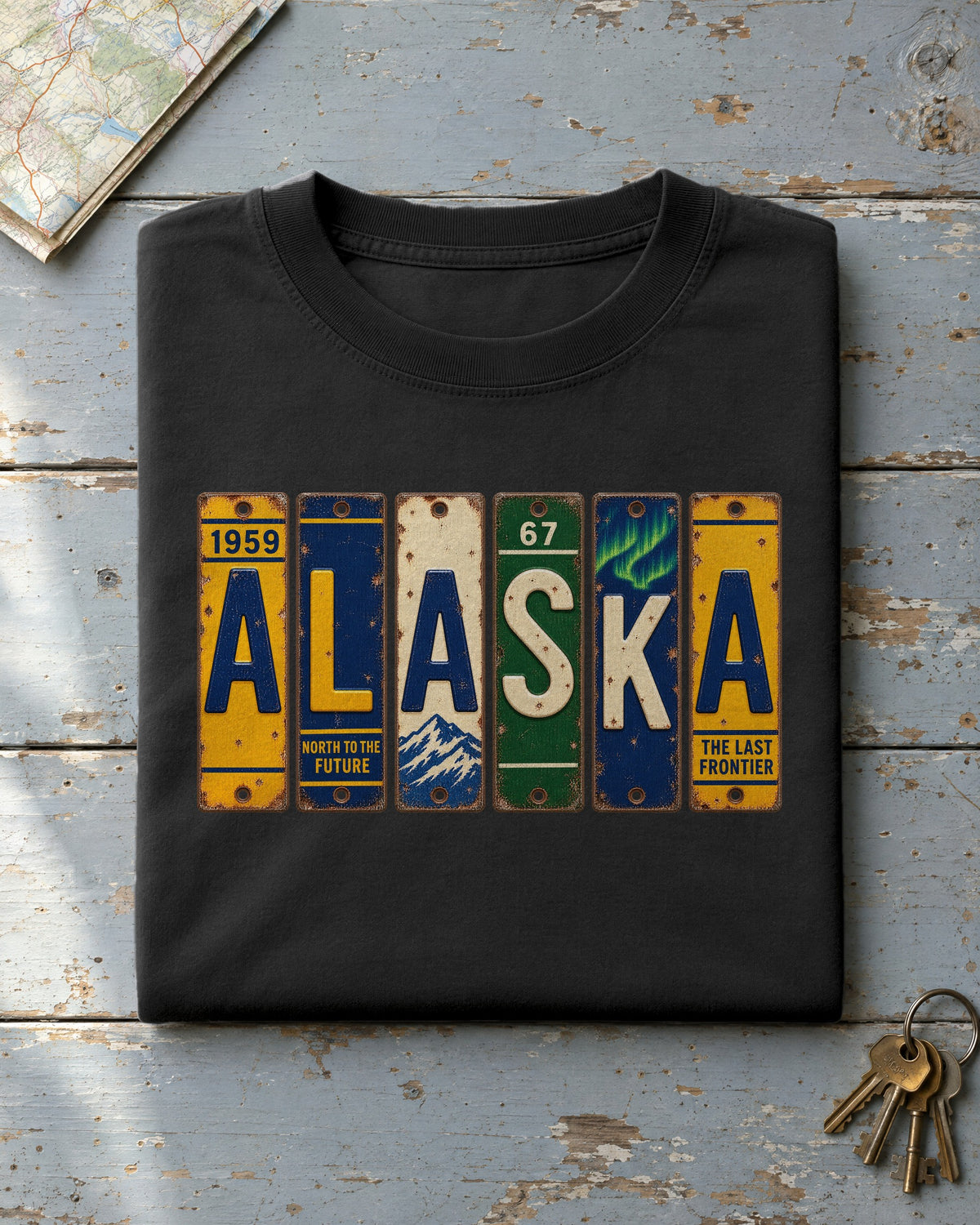 Alaska vintage license plate t-shirt in Black