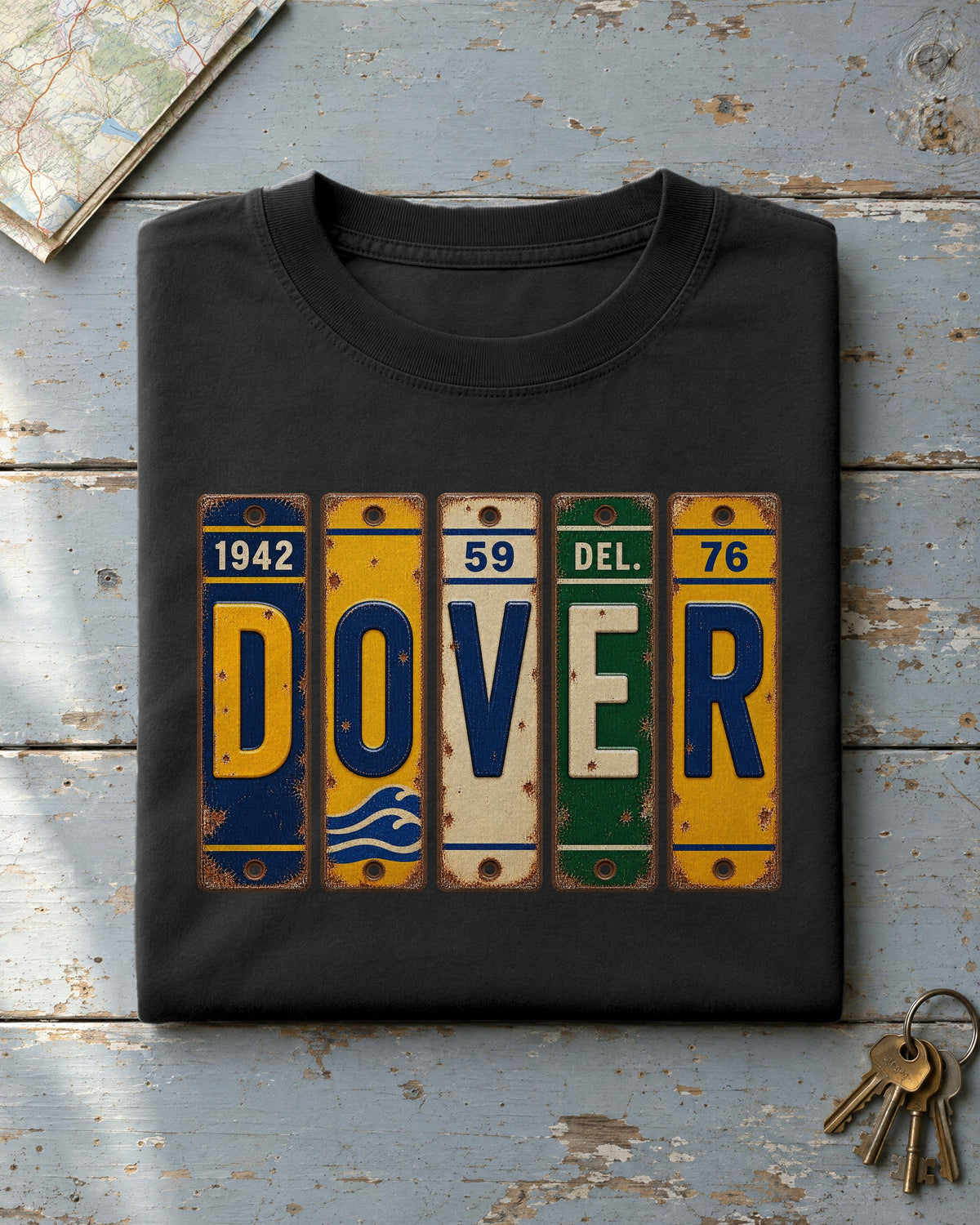 Dover, Delaware vintage license plate t-shirt in Black