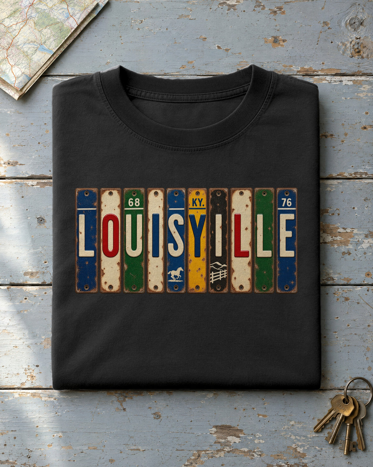 Louisville, Kentucky vintage license plate t-shirt in Black