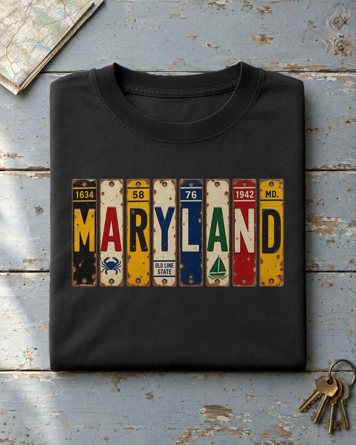 Maryland vintage license plate t-shirt in Black