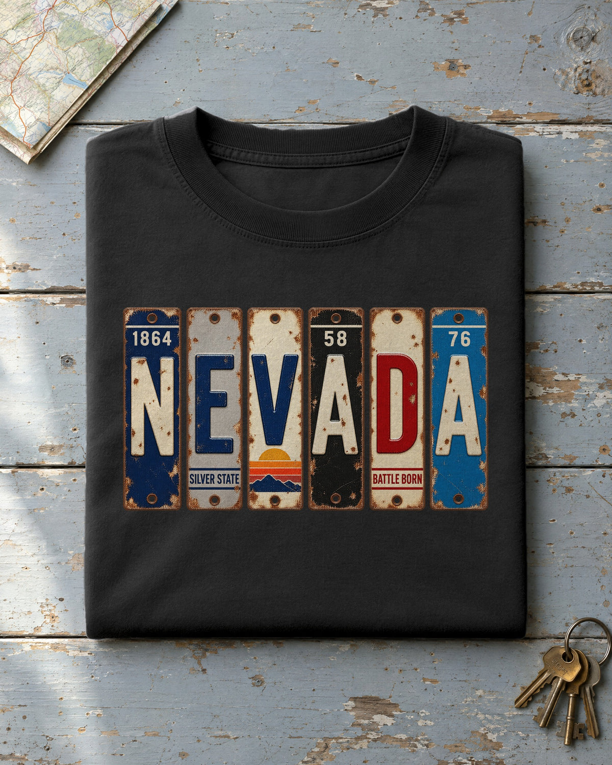 Nevada vintage license plate t-shirt in Black