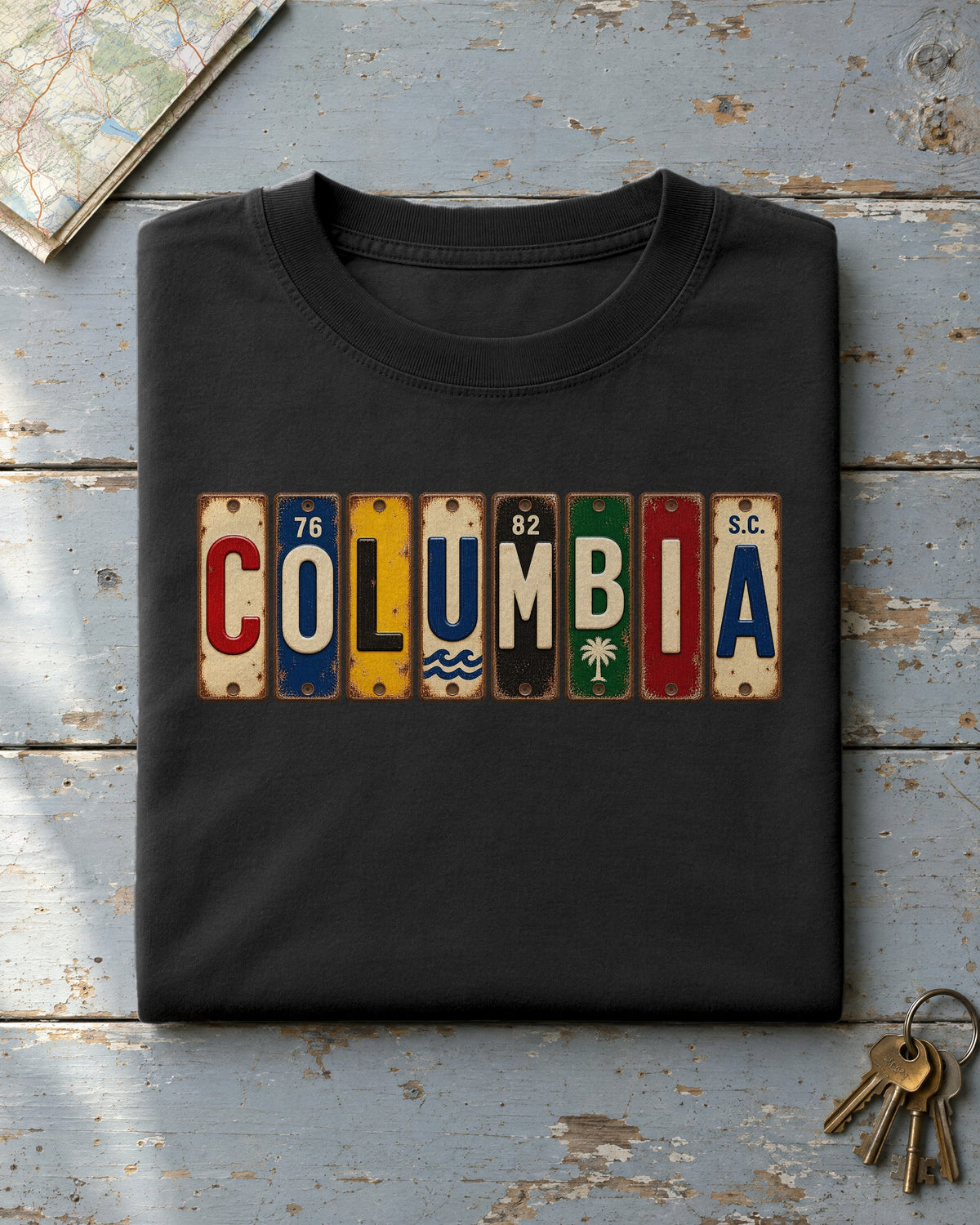Columbia, South Carolina vintage license plate t-shirt in Black
