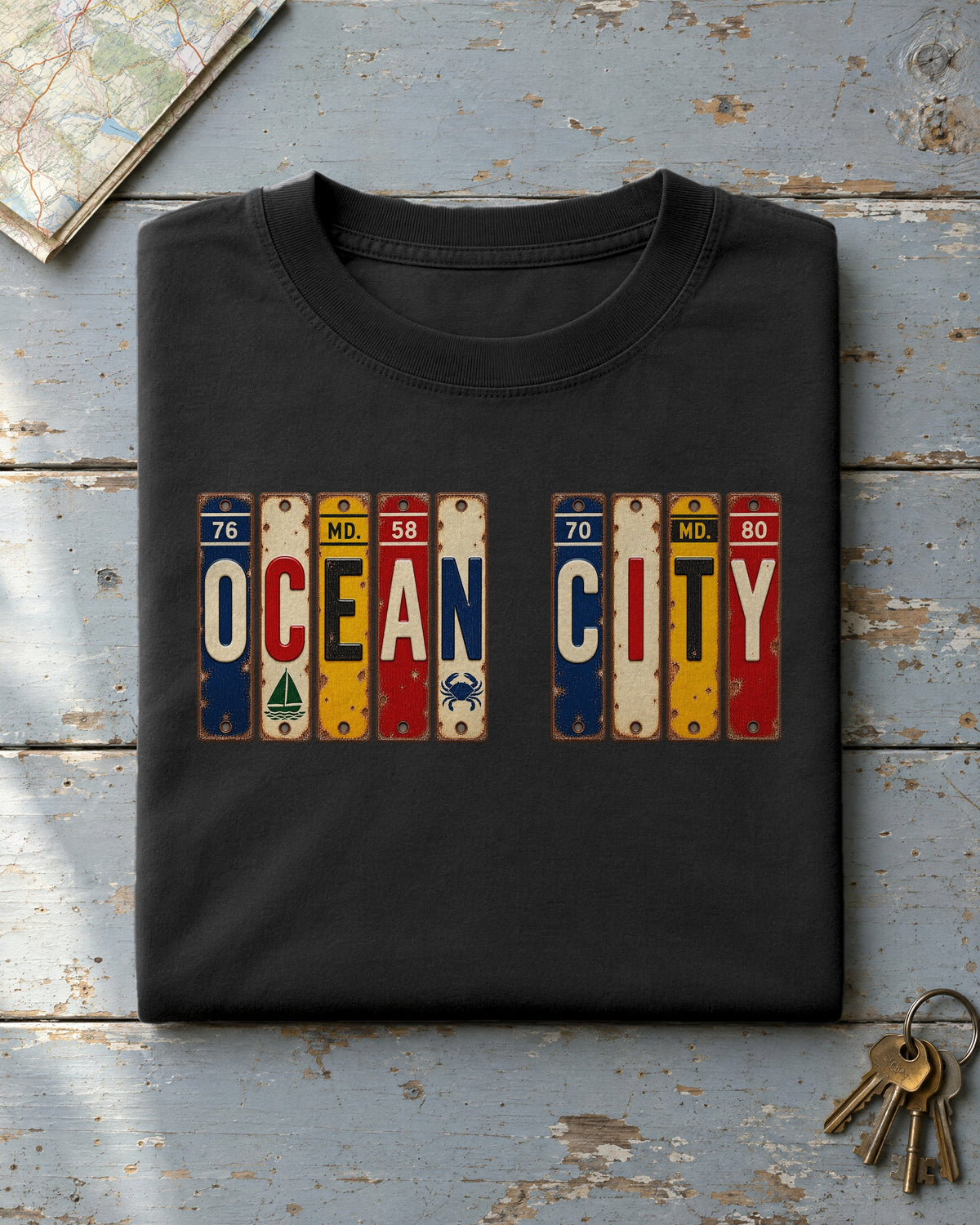 Ocean City, Maryland vintage license plate t-shirt in Black