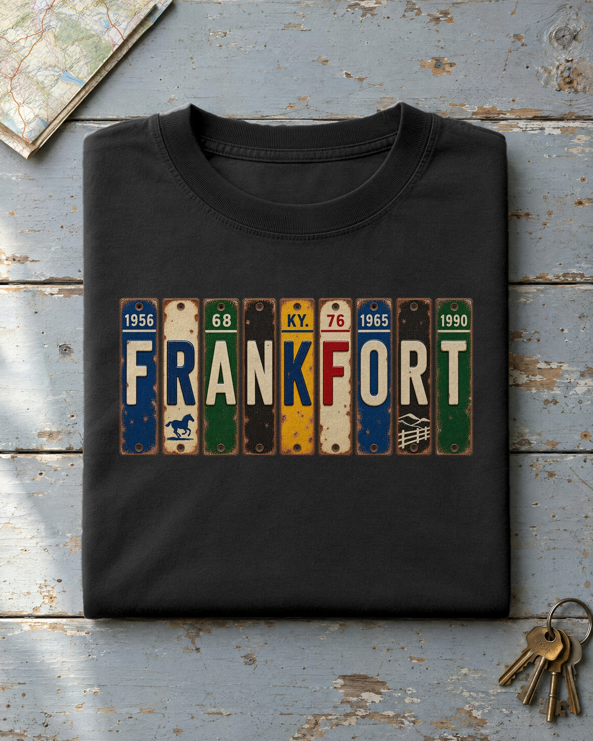 Frankfort, Kentucky vintage license plate t-shirt in Black