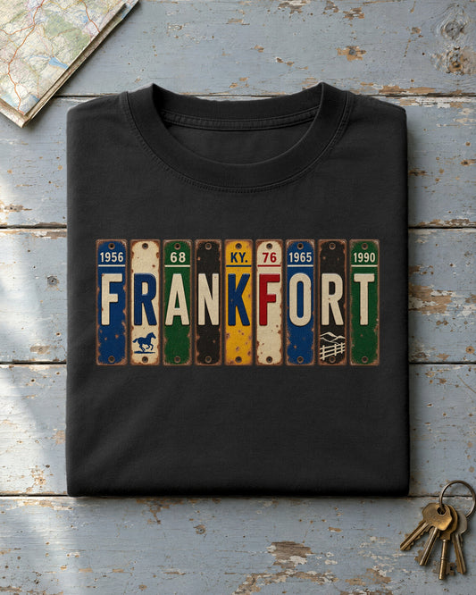 Frankfort, Kentucky vintage license plate t-shirt in Black