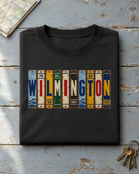 Wilmington, Delaware vintage license plate t-shirt in Black