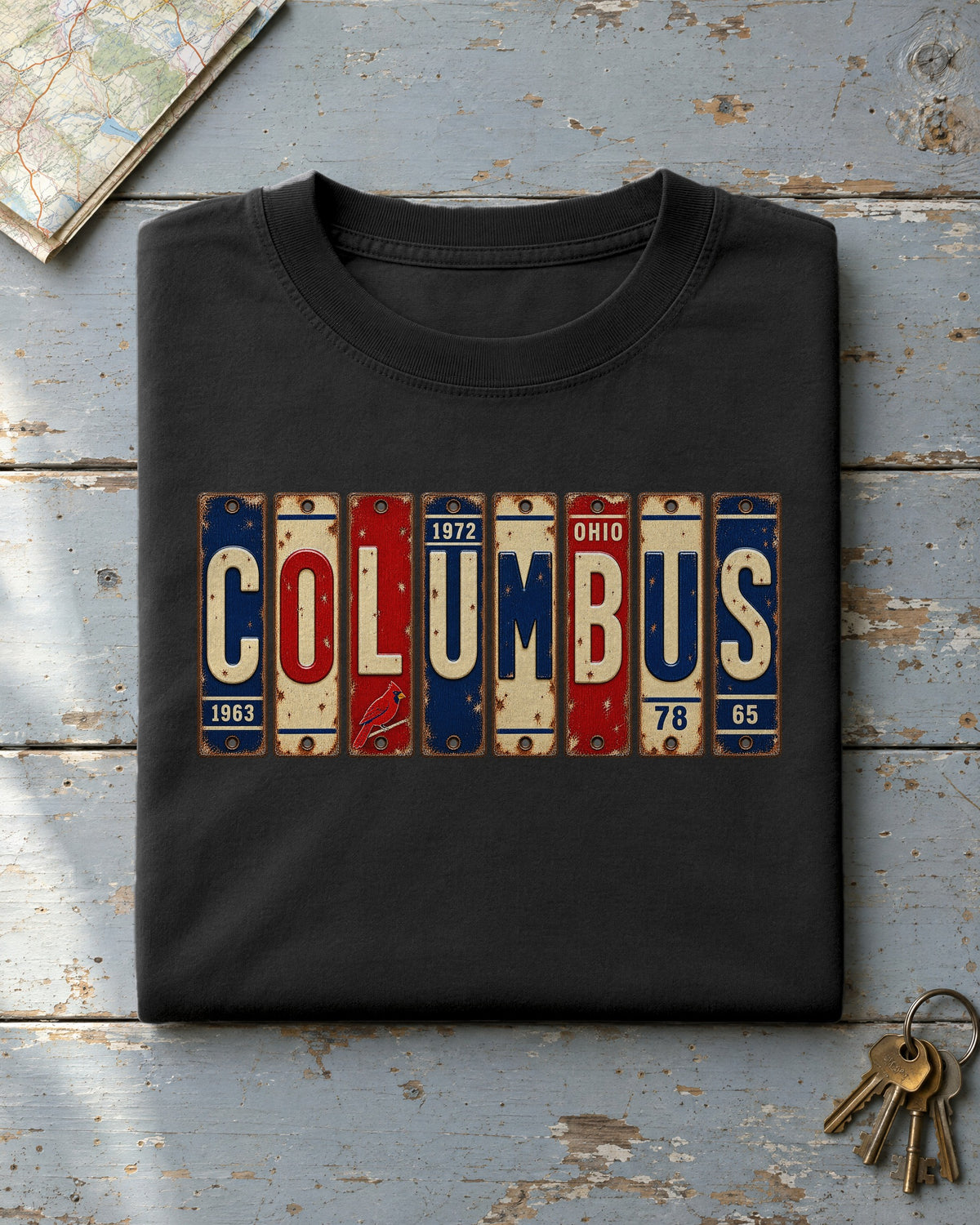 Columbus, Ohio vintage license plate t-shirt in Black