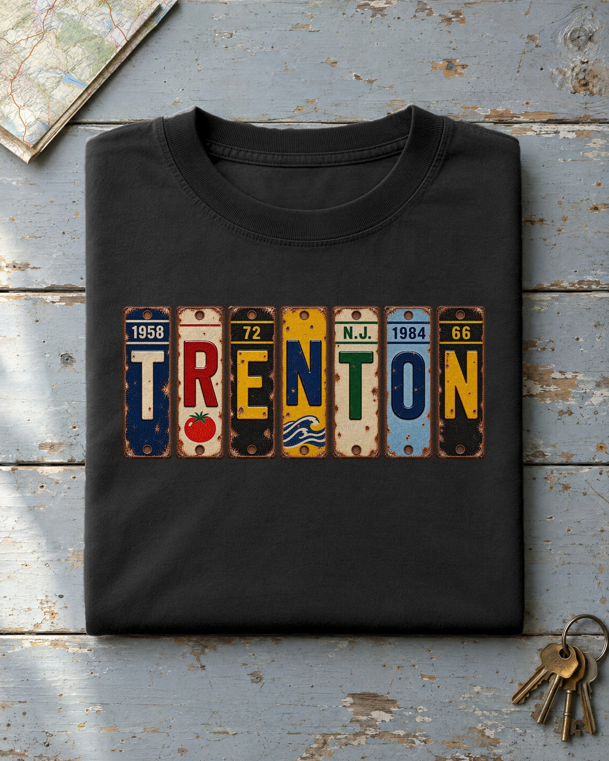 Trenton, New Jersey vintage license plate t-shirt in Black