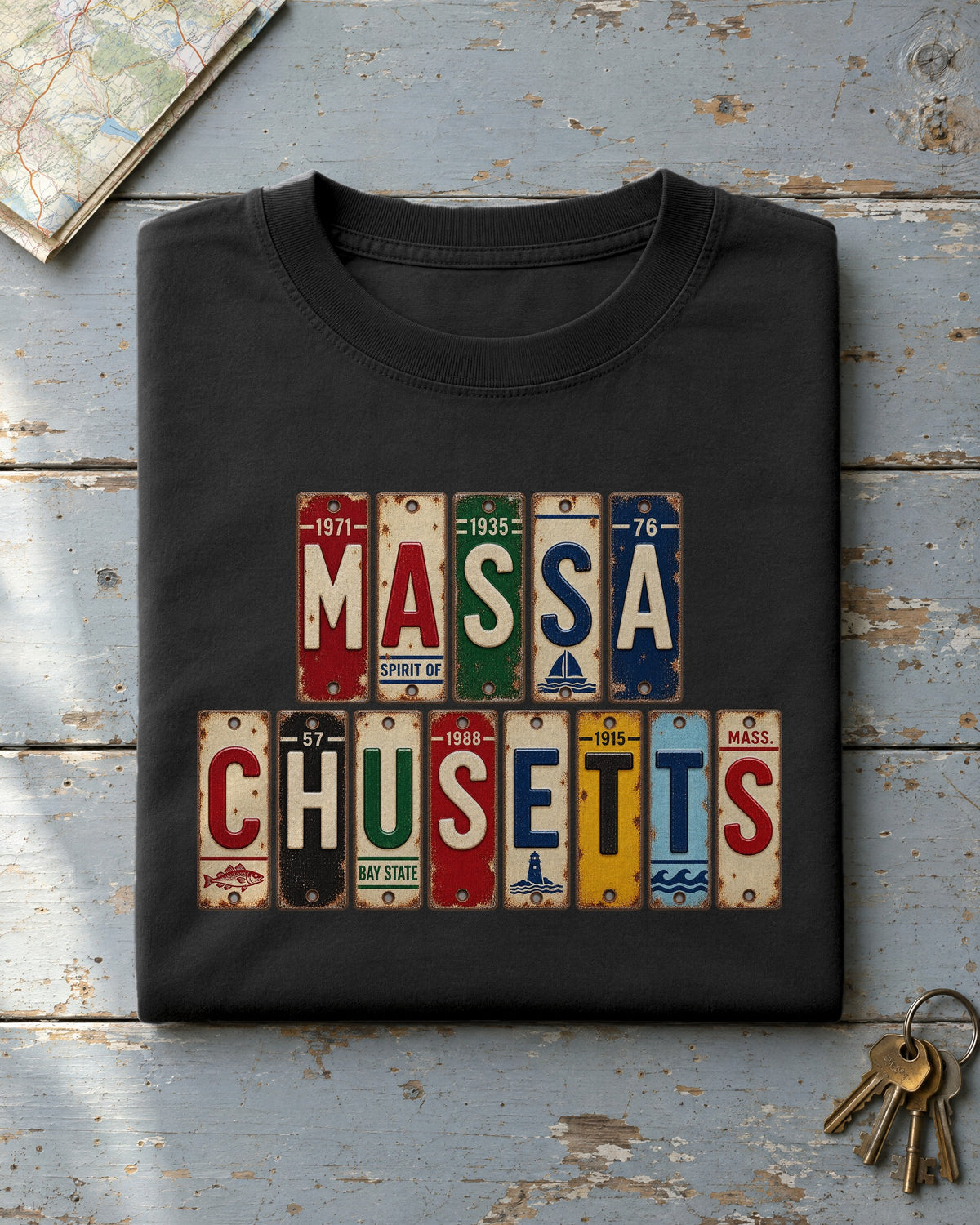 Massachusetts vintage license plate t-shirt in Black
