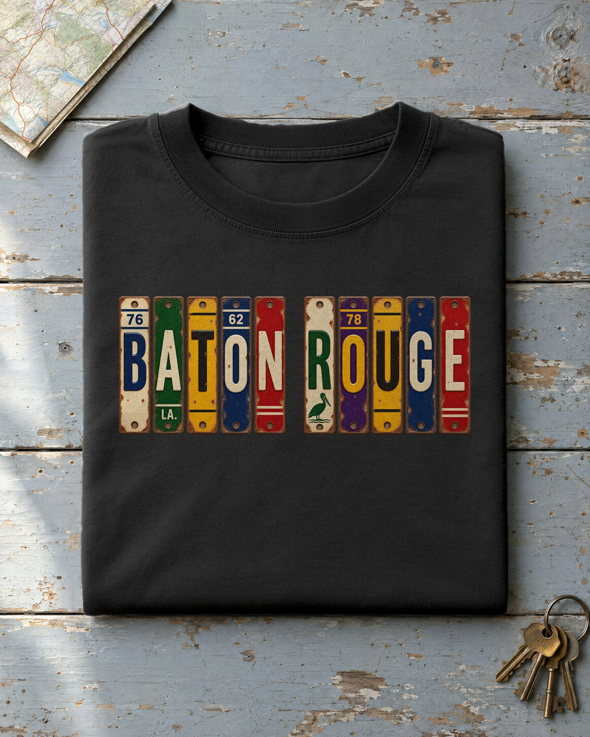Baton Rouge, Louisiana vintage license plate t-shirt in Black