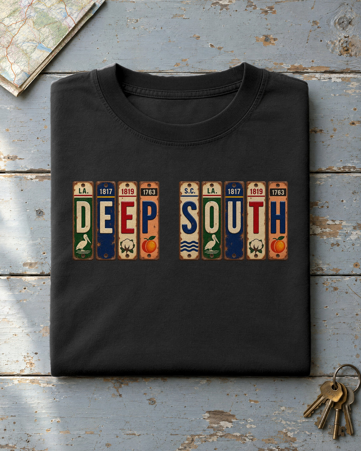 Deep South vintage license plate t-shirt in Black