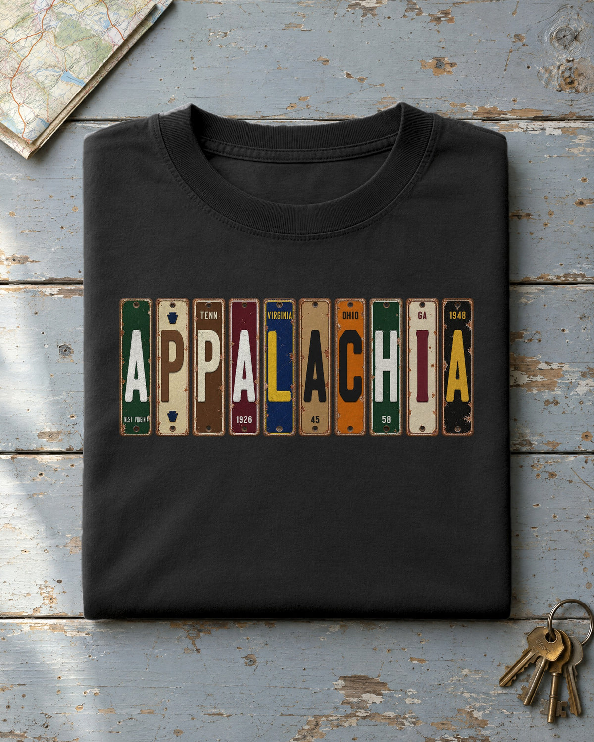 Appalachia vintage license plate t-shirt in Black