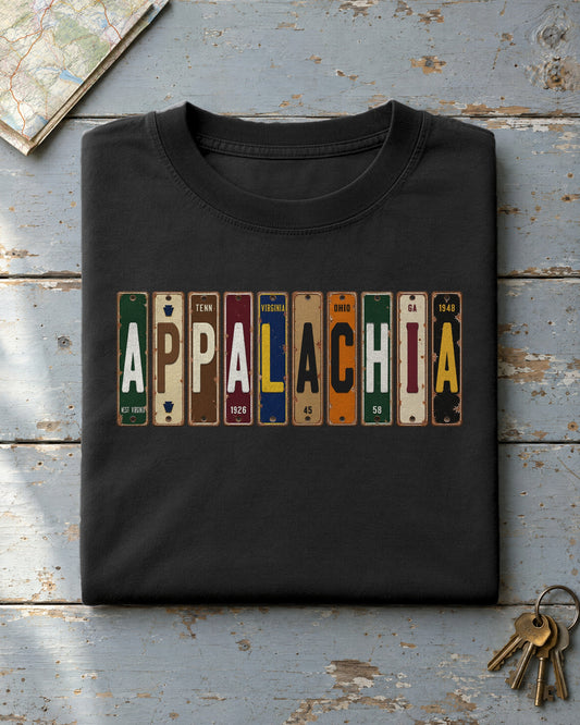 Appalachia vintage license plate t-shirt in Black