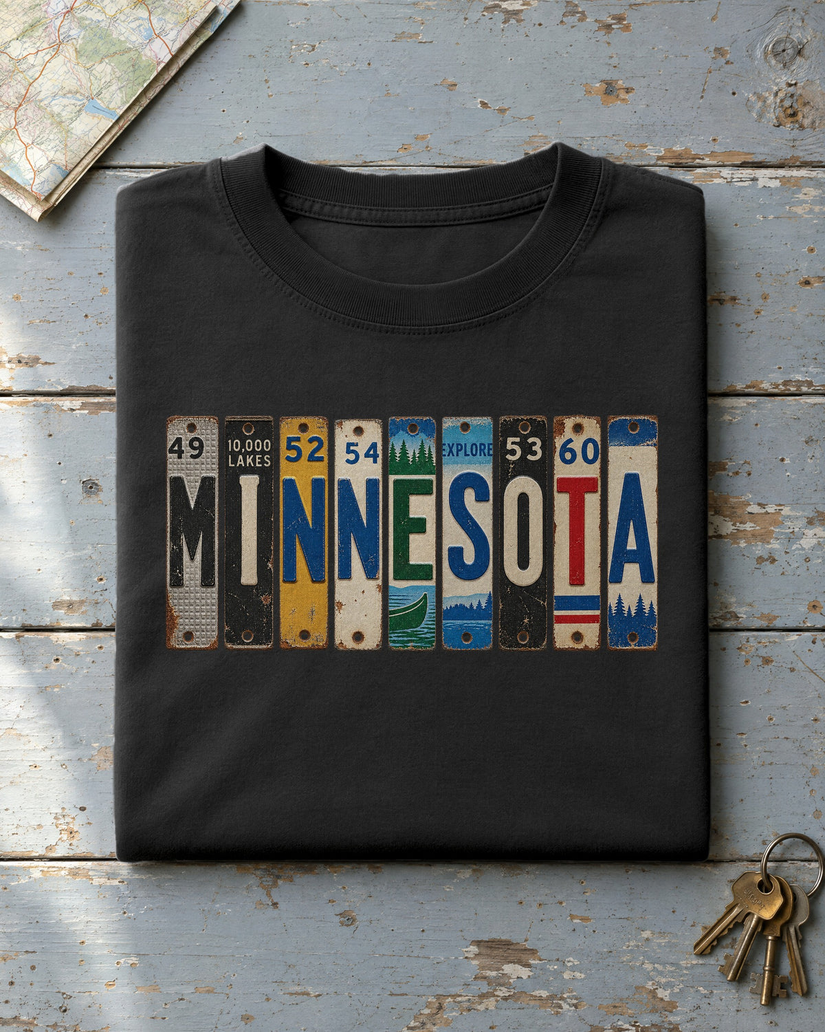 Minnesota vintage license plate t-shirt in Black