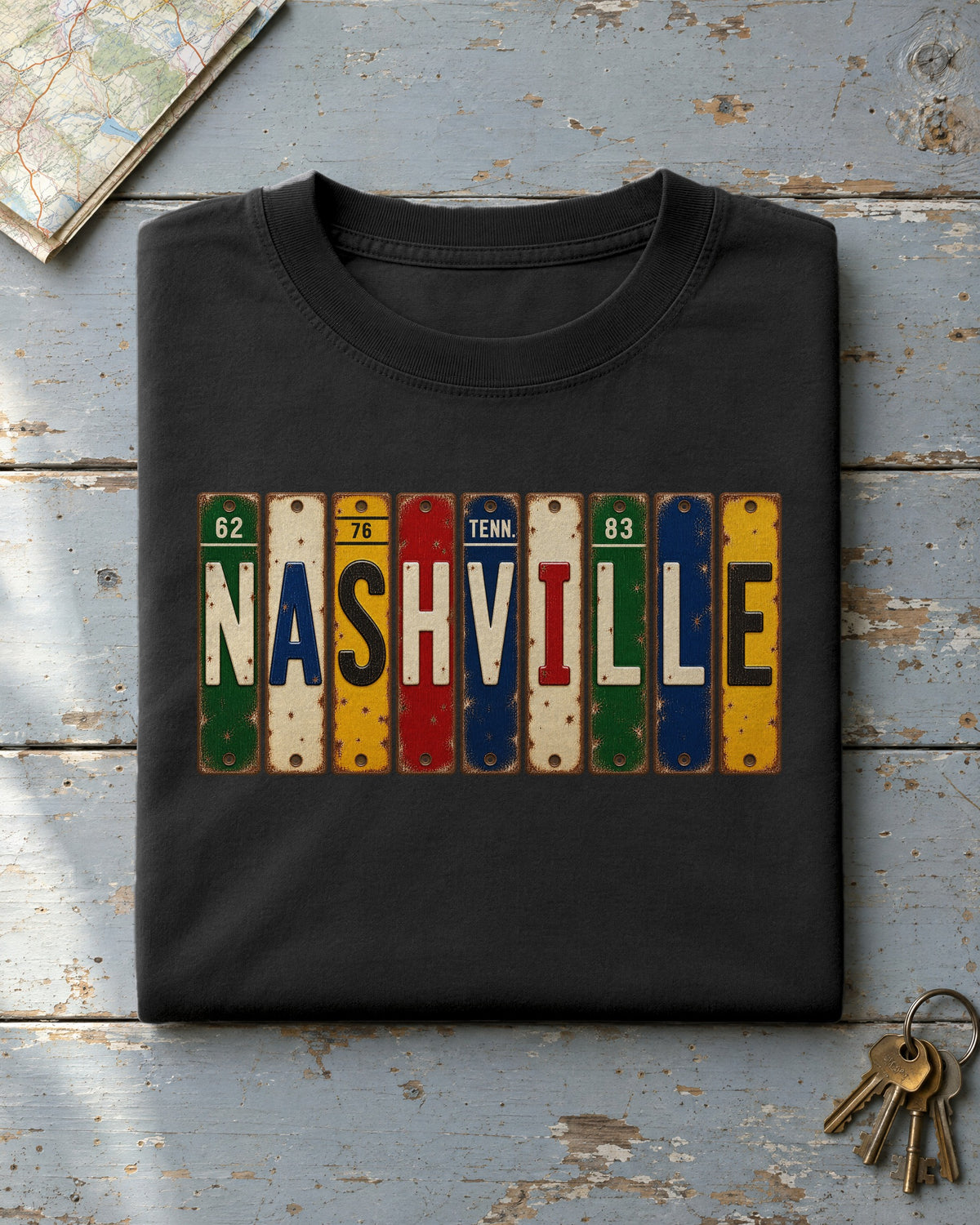 Nashville, Tennessee vintage license plate t-shirt in Black