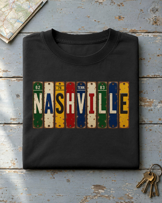Nashville, Tennessee vintage license plate t-shirt in Black