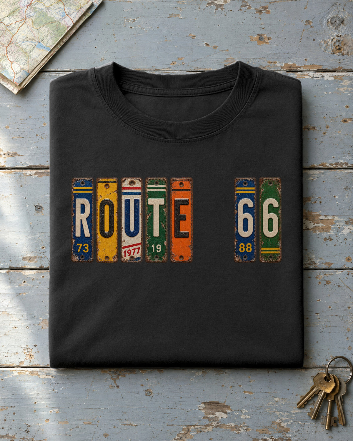 Route 66, Illinois vintage license plate t-shirt in Black